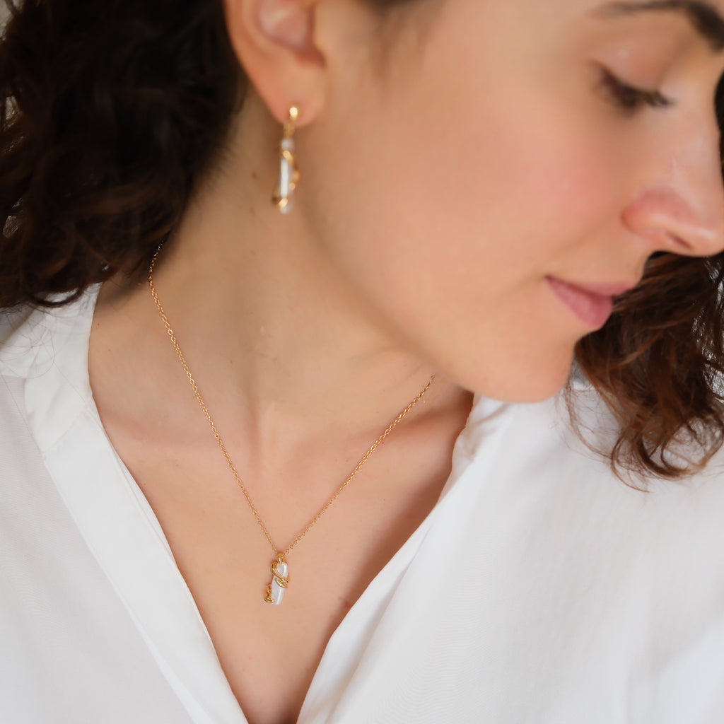 Irregular pearl pendant, Flowing Silver Necklace, Gift for her