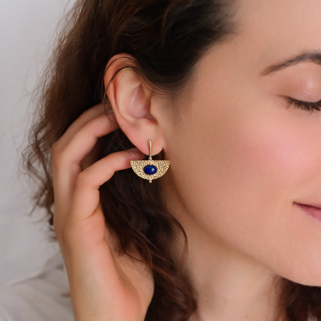 Dainty Lapis Lazuli Earrings, Filigree fan earrings, Boho earrings, Gift for Her, Blue earrings, Anniversary gift