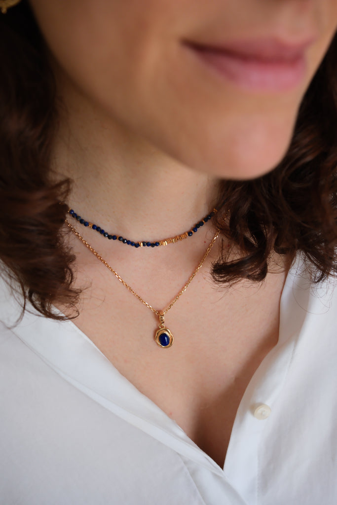 Lapis lazuli necklace, Gemstone pendant with different chain options, Silver necklace, Gift for her