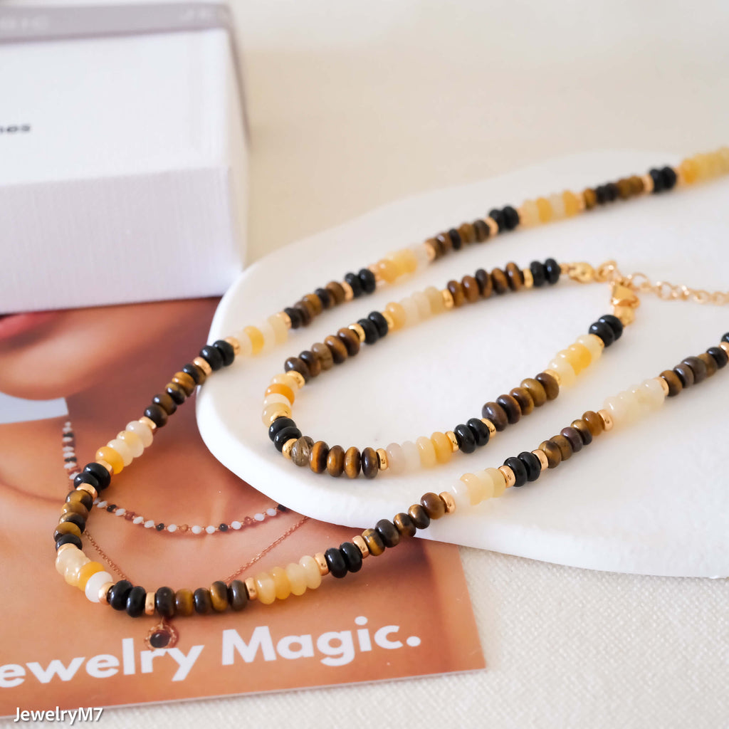 Tiger’s Eye & Onyx Beaded jewelry set