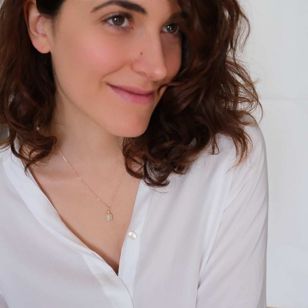 Dainty gold opal necklace,  Fire opal necklace, White opal pendant, Minimalist gold necklace, 925 sterling silver necklace, Gift for her