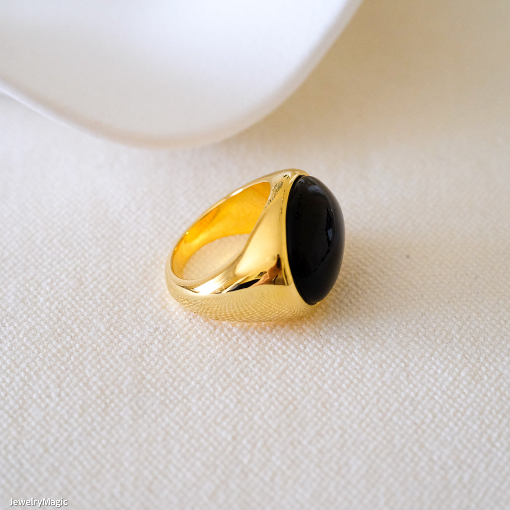 Black gemstone ring, Signet ring, Statement ring, Gifts for her