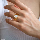 Chunky Gold mother of pearl ring, 18k gold plated ring, Signet ring, Statement ring, Gifts for her