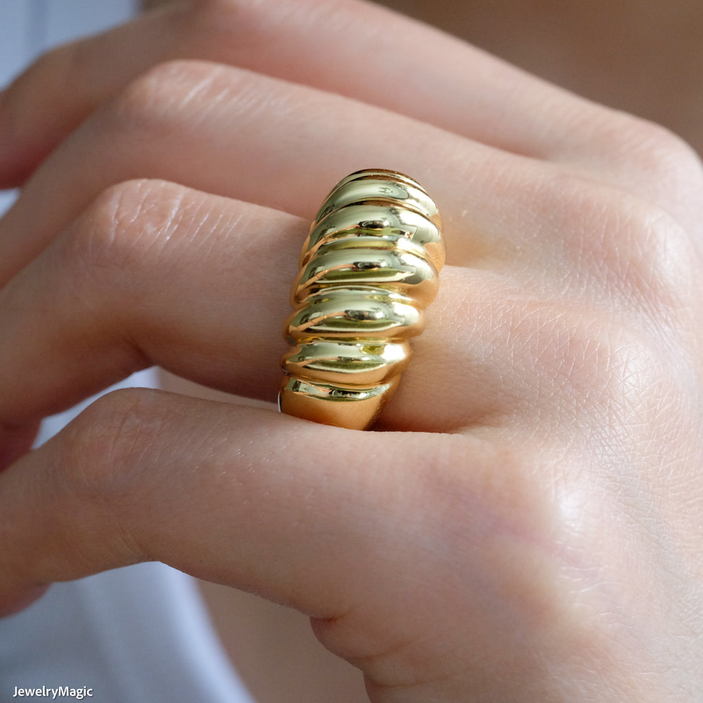 Twisted Dome Ring, Croissant Ring, Chunky gold ring, Thick band ring, Gifts for her