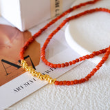 Minimalist Carnelian Necklace, Natural red beaded gemstone choker, necklace for women, July Birthstone, Birthday Gift for Her