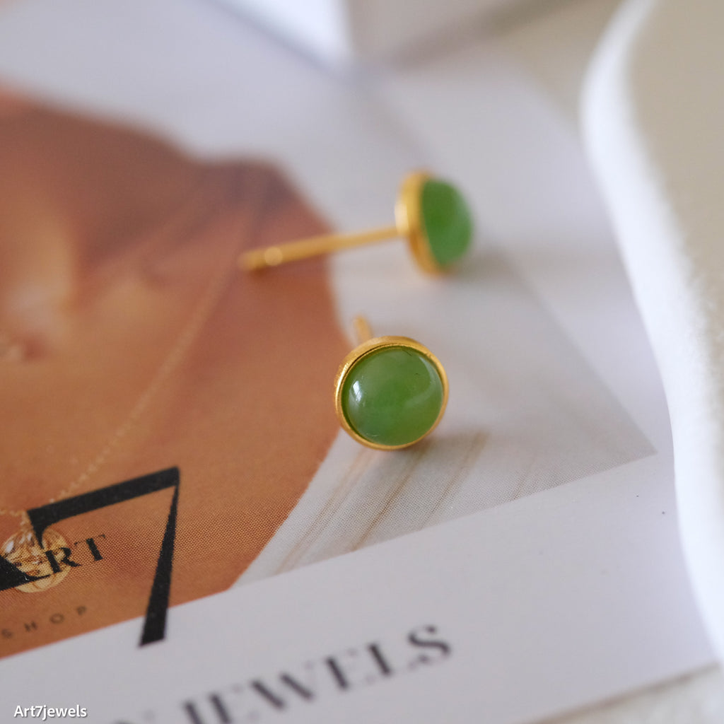 Tiny jade stud earrings, Natural jade earrings, Green gemstone earrings, Cute earrings, Silver earrings, Gift for her,