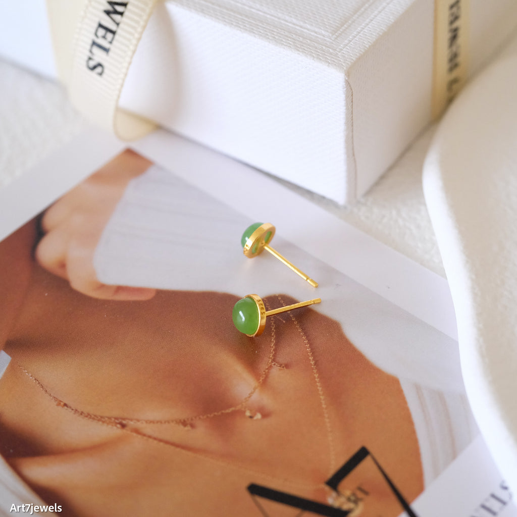 Tiny jade stud earrings, Natural jade earrings, Green gemstone earrings, Cute earrings, Silver earrings, Gift for her,