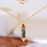 Geometric moss agate necklace, Genuine Agate Herkimer Pendant, Gold statement necklace, Gift for her