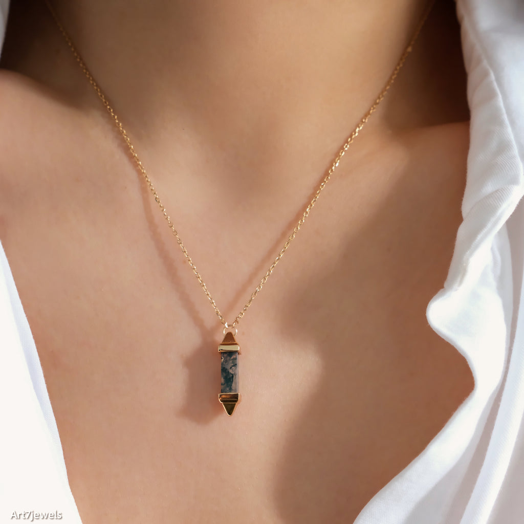 Geometric moss agate necklace