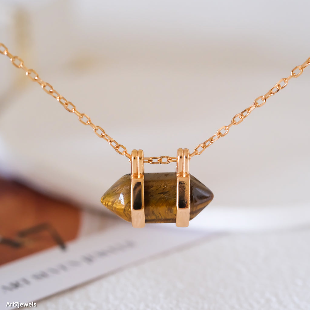 Tigers Eye Herkimer Necklace, Genuine Tigers eye necklace, Brown necklace, Gold necklace, Gift for her