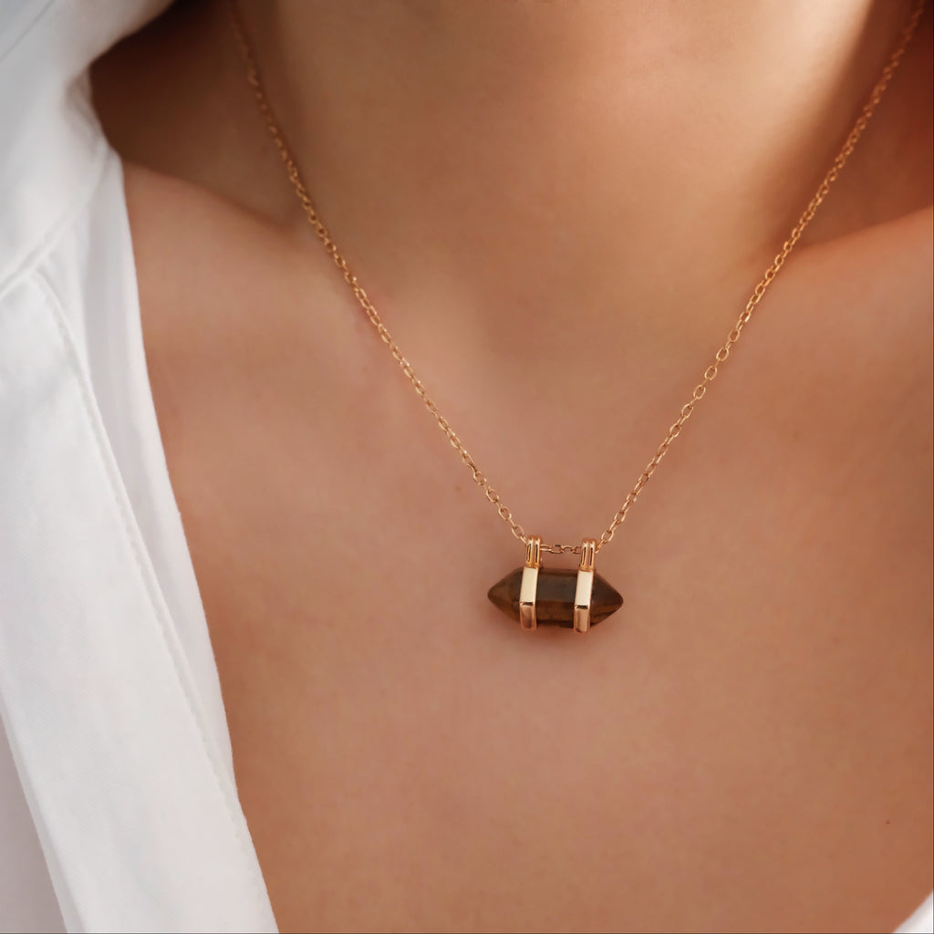 Genuine Tigers eye necklace, Brown necklace, Gold necklace, Gift for her