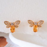 Citrine bee stud earrings