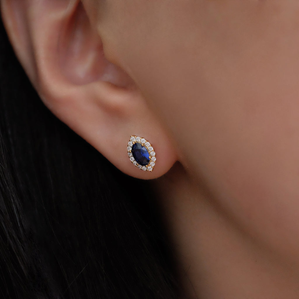 Oval blue stone earrings, Vintage earrings, Sterling silver earrings, Gift for her