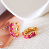 Ruby Cz Huggie earrings, Dainty ruby earrings, Gold huggie earrings, Minimalist earrings, Gifts for her