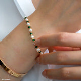 Green emerald, freshwater pearls and gold beads bracelet, 925 silver bracelet , Gifts for sister