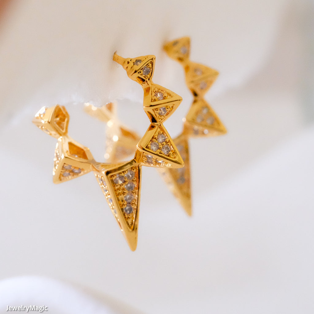 Gold Sun Rays Hoop Earrings, Hoop earrings, Dainty Pave Huggie Hoop Earrings, Gifts for her