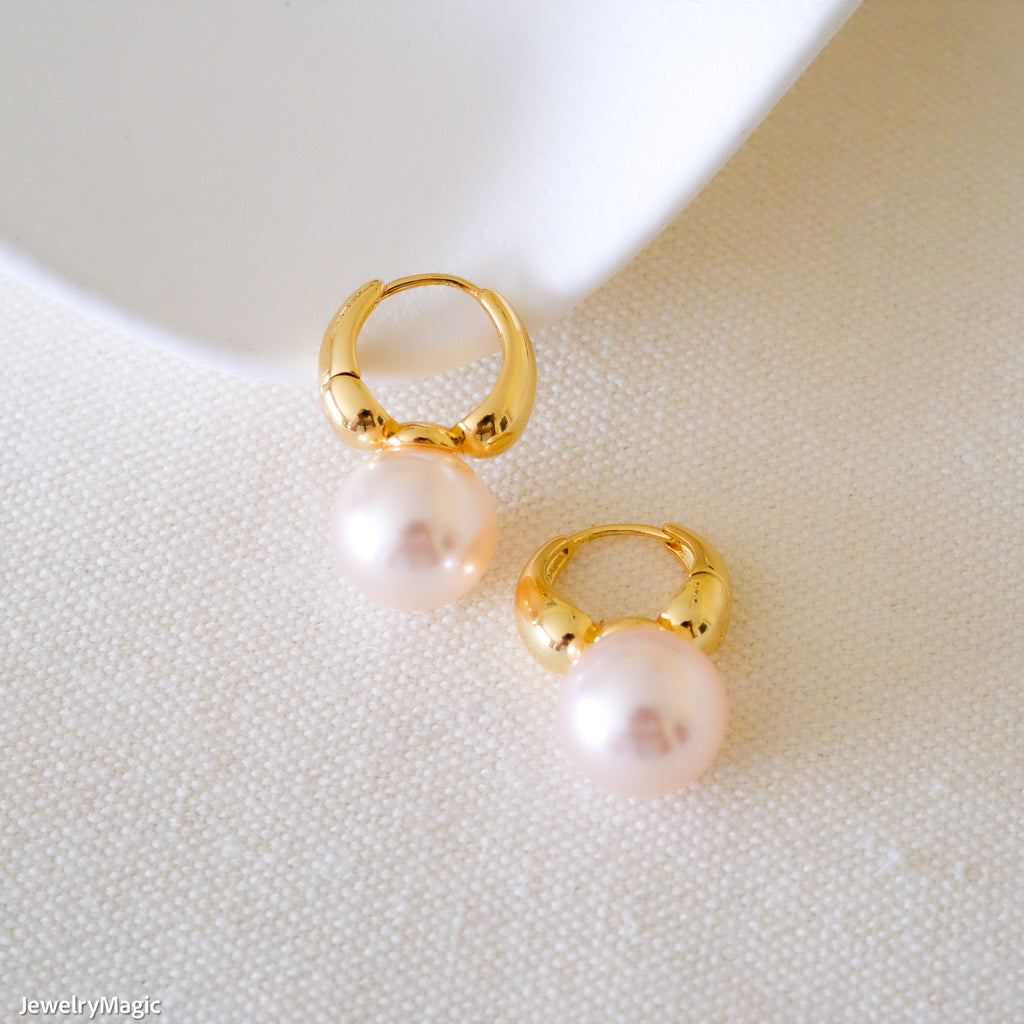 Chic Bridesmaid earrings, 12mm Pink pearls earrings, Pearls jewelry, Gift for Her