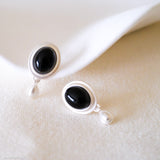 Silver Oval Onyx Studs