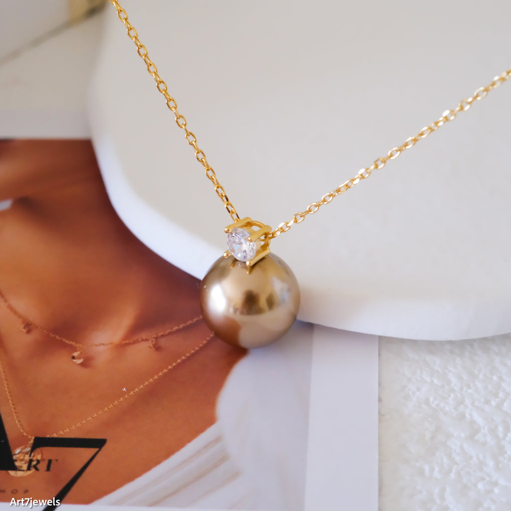 Mocha pearl necklace, 925s Silver necklace,  Gifts for her