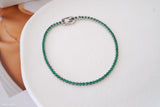 Dainty emerald tennis bracelet, Silver emerald bracelet, 2mm thin tennis bracelet, Green bracelet, Gifts for her