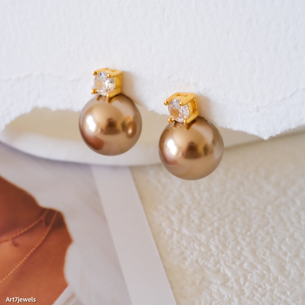 12mm chocolate brown pearls earrings, Tahiti Brown pearls stud earrings, Bridesmaid earrings, 925s Silver earrings,  Gifts for her