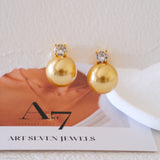 12mm Golden pearl earrings, Gold South Sea pearls stud earrings, Bridesmaid earrings, 925s Silver earrings,  Gifts for her