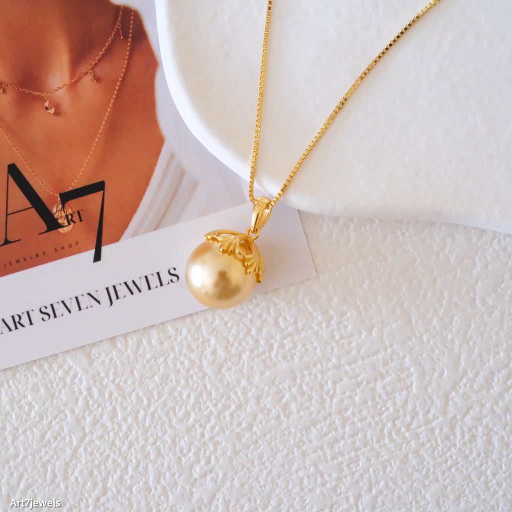Golden South Sea pearls pendant, One pearl necklace, 925s Silver necklace, Gifts for her