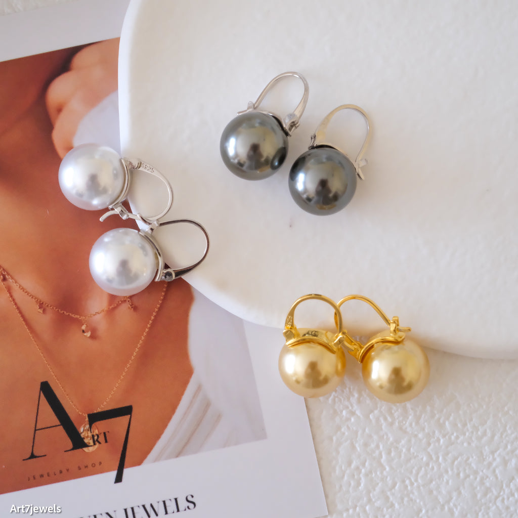 Gold pearl drop earrings, Golden South Sea pearls jewelry, Bridesmaid gifts, Silver earrings,  Gifts for her