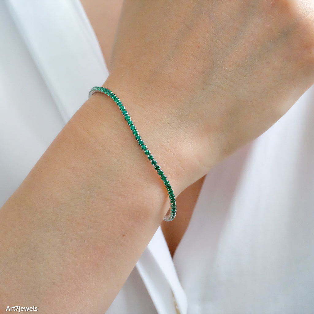 2mm thin tennis bracelet, Green bracelet, Gifts for her