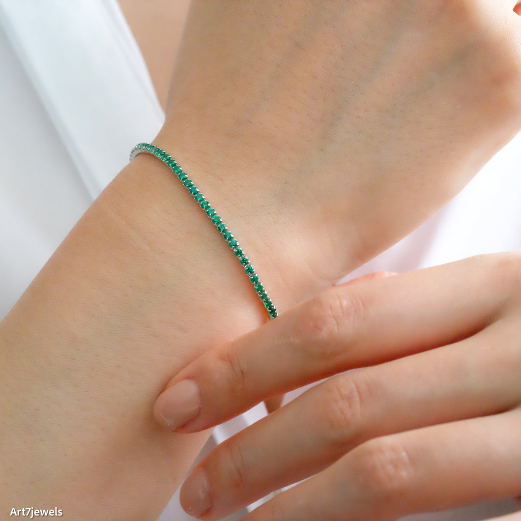 Dainty emerald tennis bracelet