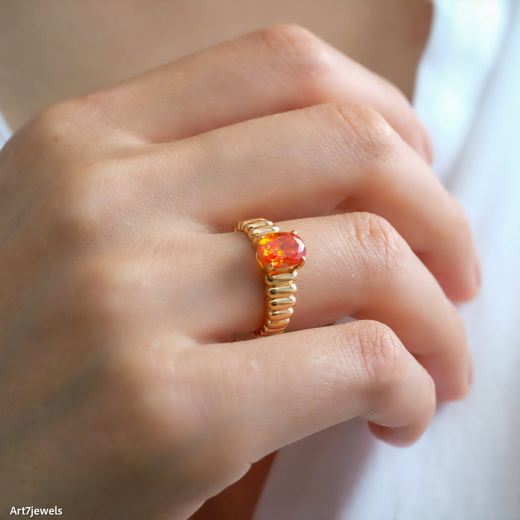 Dainty orange sapphire ring