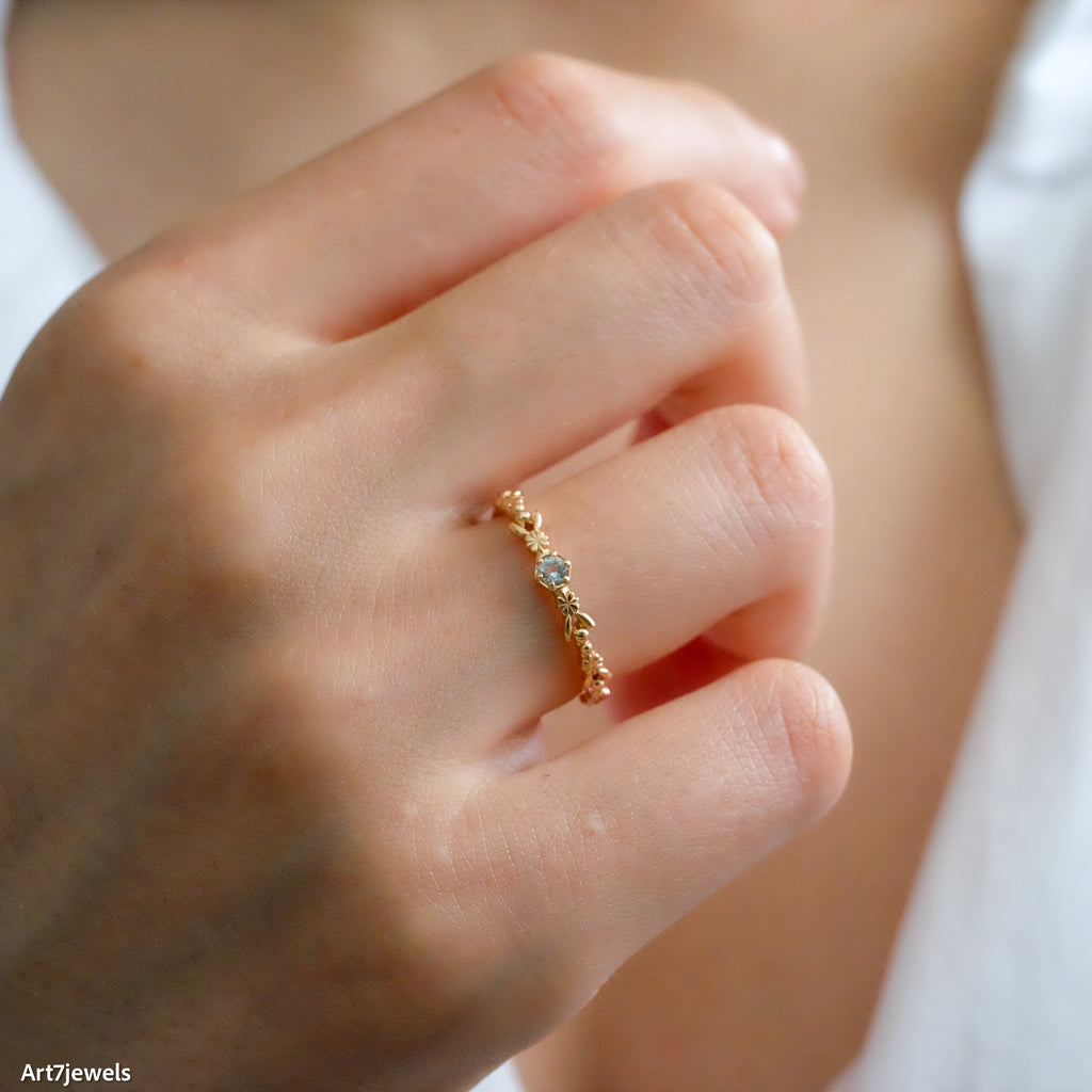 aquamarine ring, Minimalist gold ring, March Birthstone Ring, Sterling Silver Ring, Delicate ring, Thin ring, Gifts for her