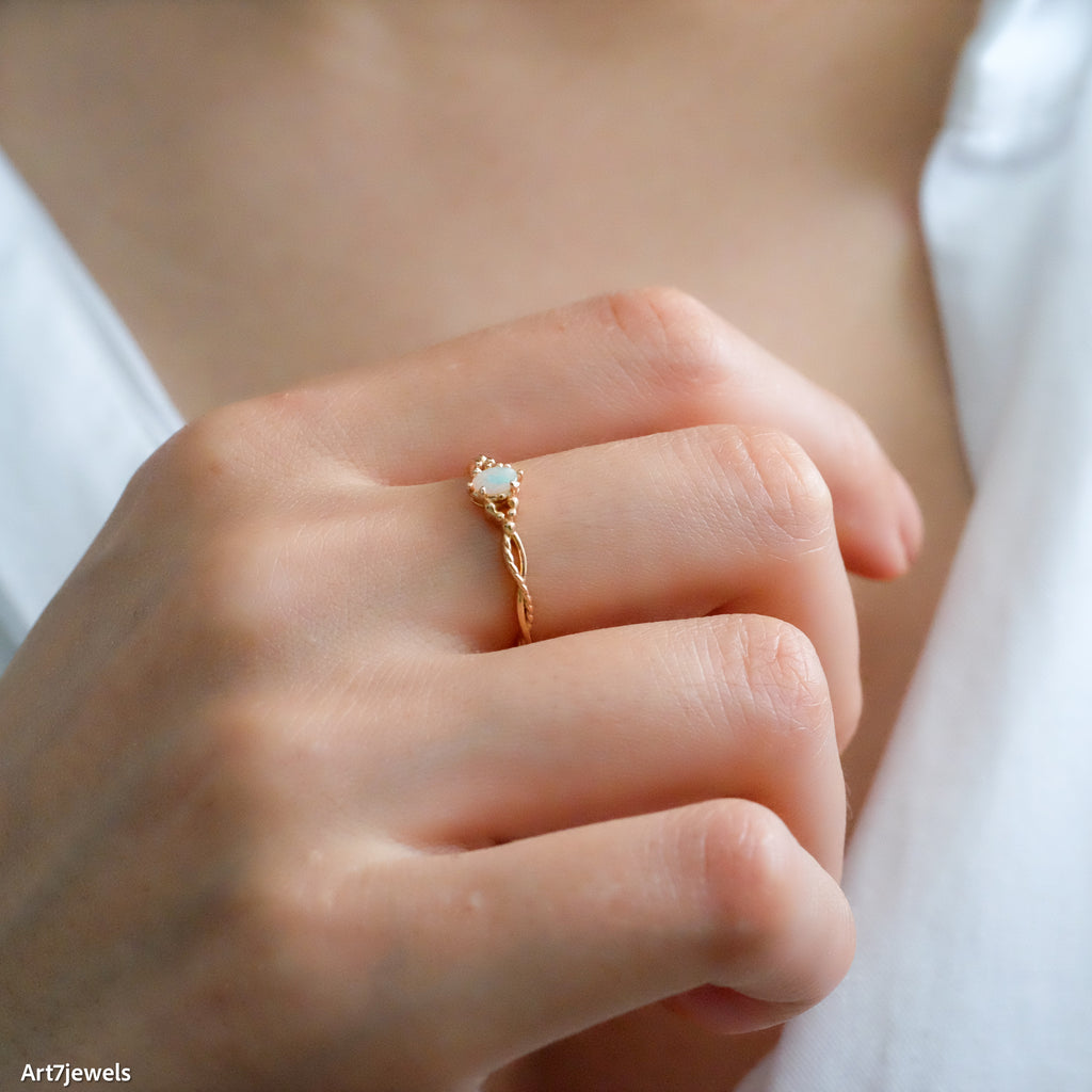 Opal Marquise Ring, Minimalist gold ring, Twisted band ring, Sterling Silver Ring, Thin ring, Gifts for her