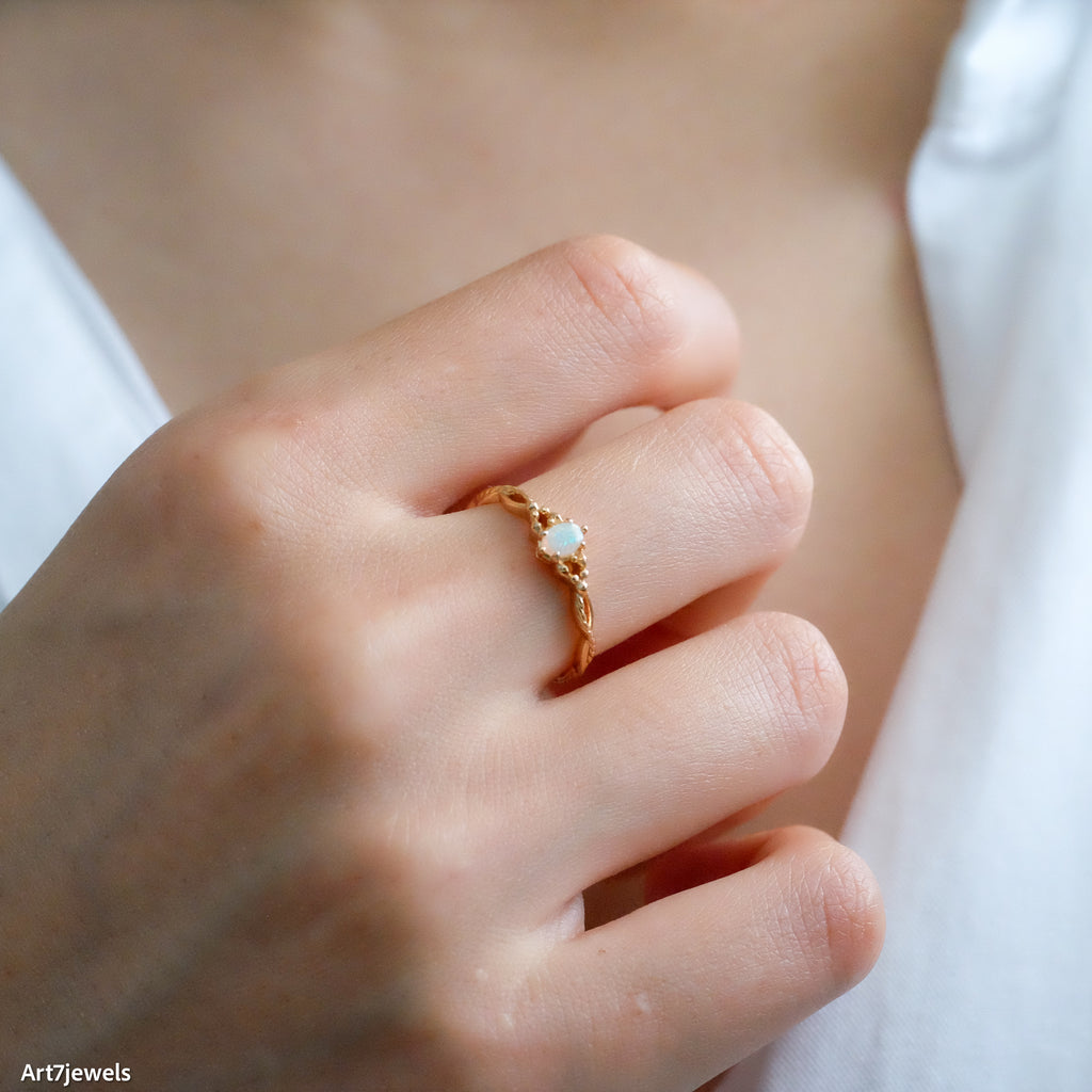 Dainty Opal ring, Opal Marquise Ring