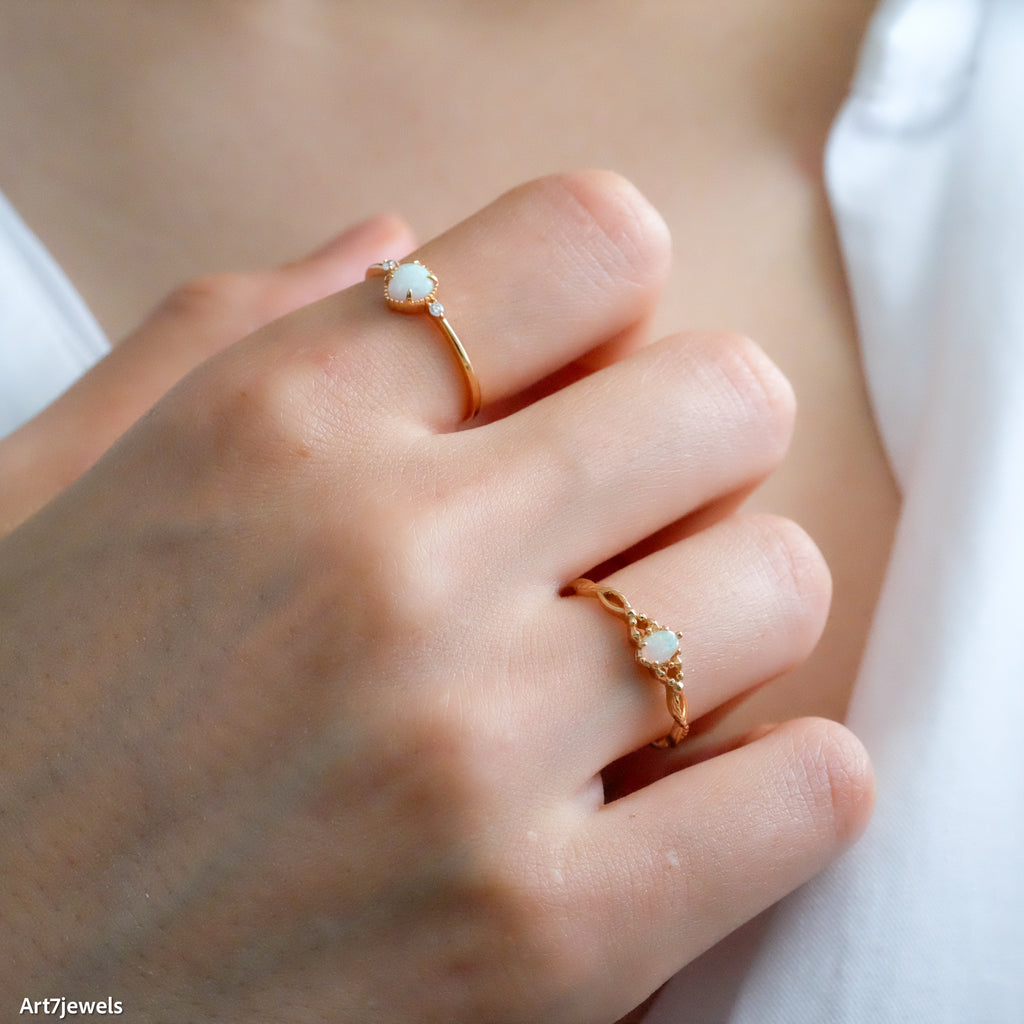 Dainty Opal ring, Opal Marquise Ring, Minimalist gold ring, Twisted band ring, Sterling Silver Ring, Thin ring, Gifts for her
