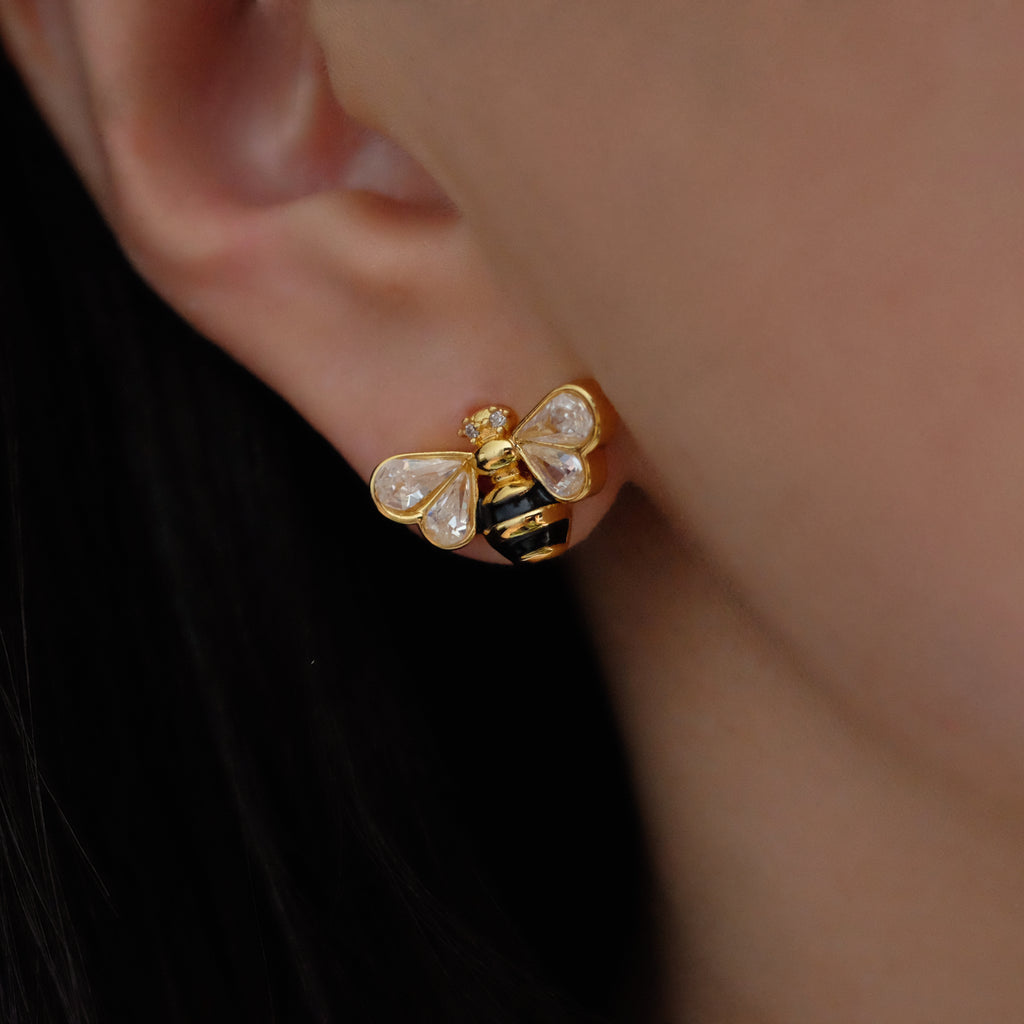 Cute bee stud earrings, Cz gold bee, Bumble Bee Stud Earrings for Women, Gifts for her
