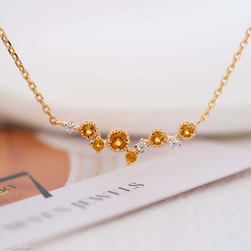Dainty constellation citrine necklace, Minimalist citrine choker, Gold citrine jewelry, Mother gift, Sterling Silver necklace, Gift for her