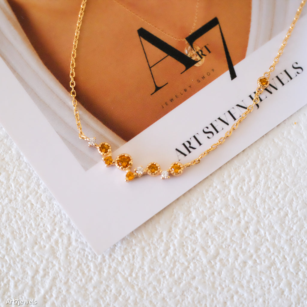 Gold citrine jewelry, Mother gift, Sterling Silver necklace, Gift for her