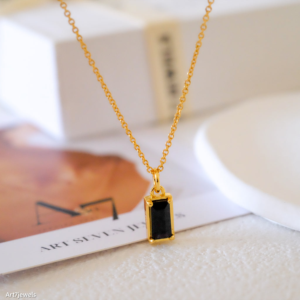 Dainty Black Onyx Pendant - Black stone necklace - Gift for her