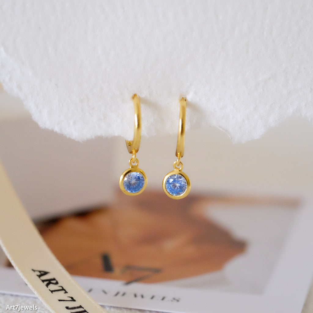 Dainty Aquamarine huggie earrings