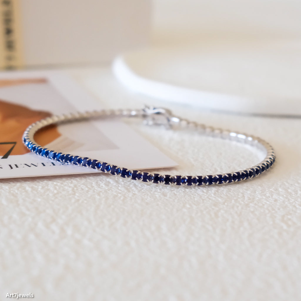 Dainty sapphire cz bracelet, 2mm tennis bracelet, Blue stone bracelet, Gifts for her, Unisex bracelet