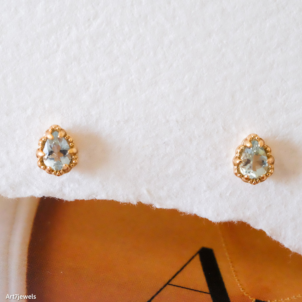 Dainty Aquamarine earrings, Small gemstone stud earrings, March Birthstone, Sterling Silver earrings, Gifts for her