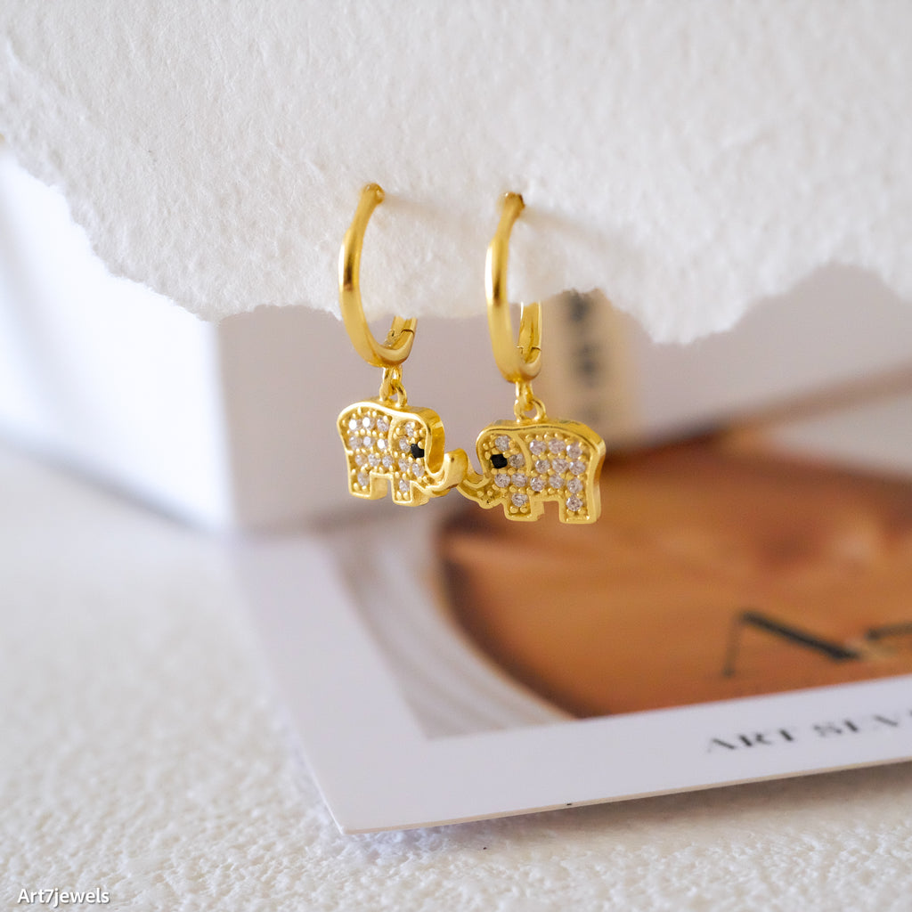 Dainty elephant huggie earrings