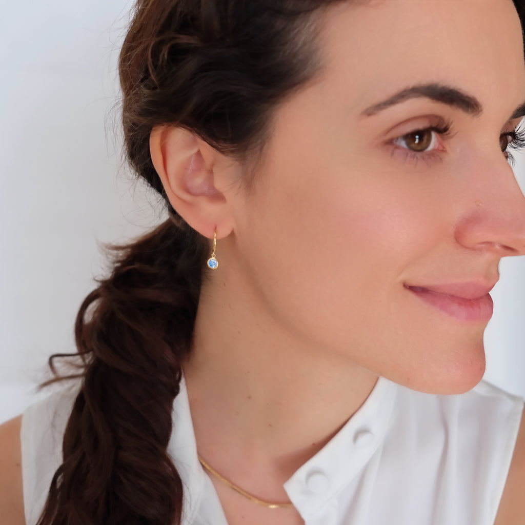 Tiny aquamarine hoop earrings, March birthstone, Sterling Silver Birthstone earrings, Gifts for her