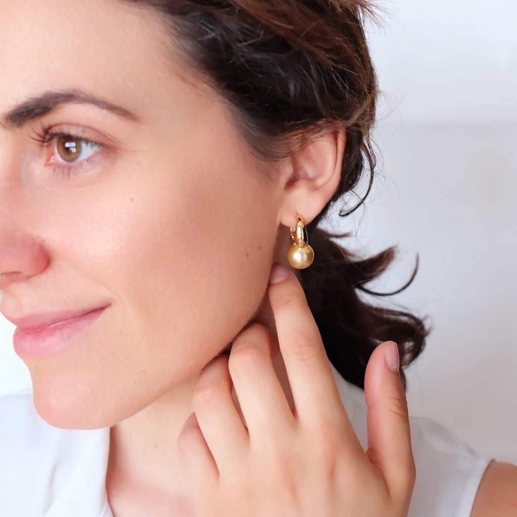 Dainty Golden South Sea pearls, Gold Pearls earrings, 12mm Pearl earrings, Wedding gifts, Bridesmaid gifts, Gifts for her
