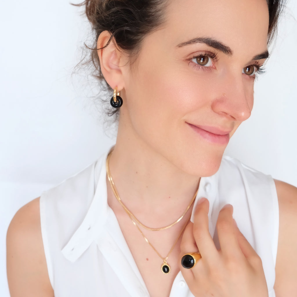 Black onyx hoop earrings