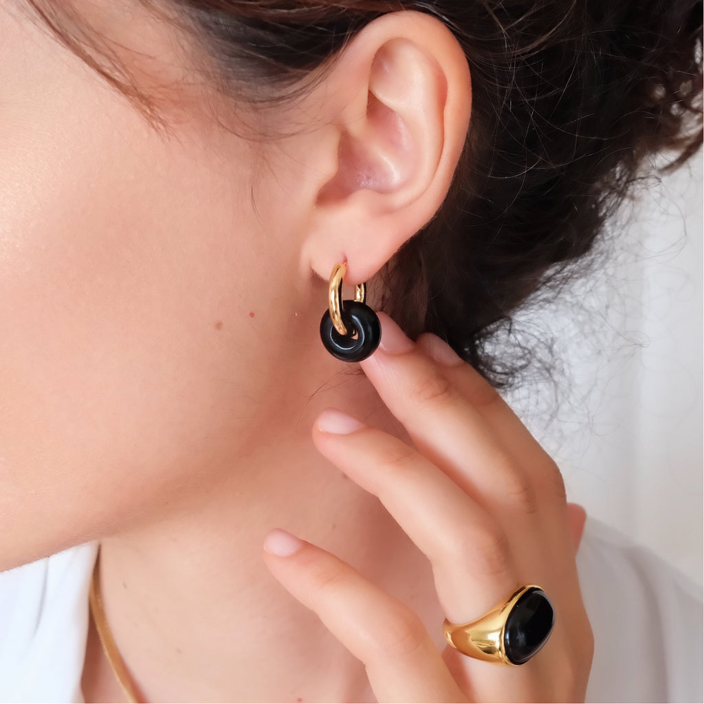 Black onyx hoop earrings