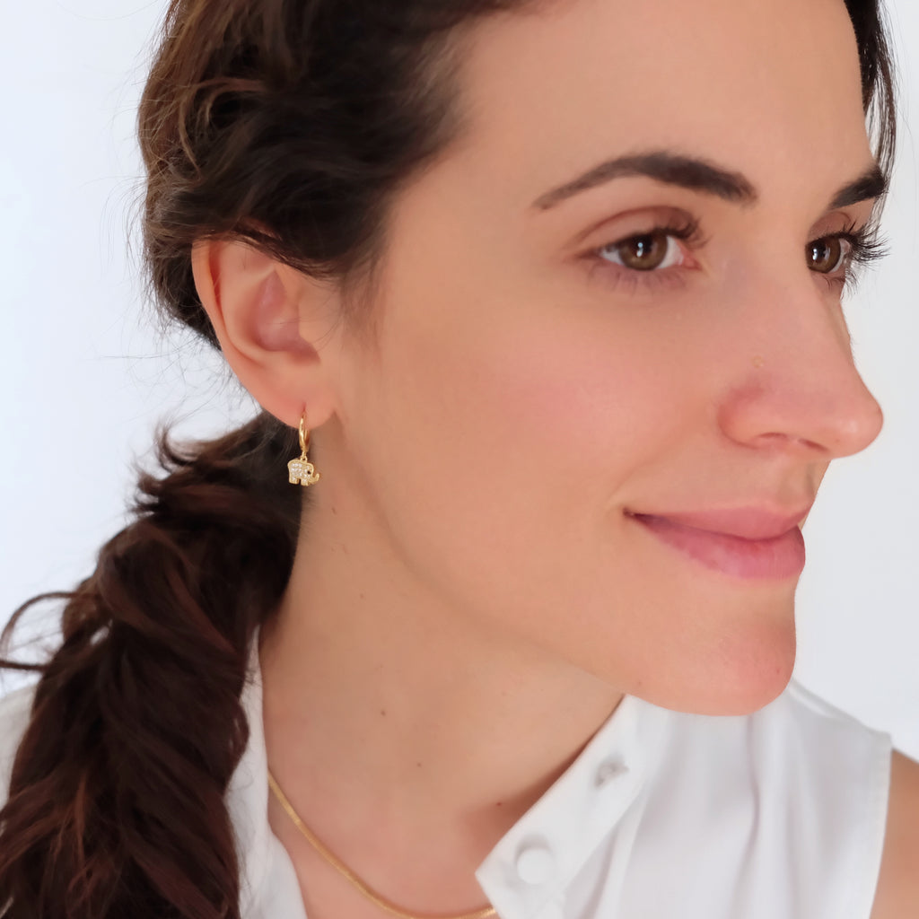Dainty elephant huggie earrings, Cute elephant drop hoop earrings, Sterling Silver, Gifts for her