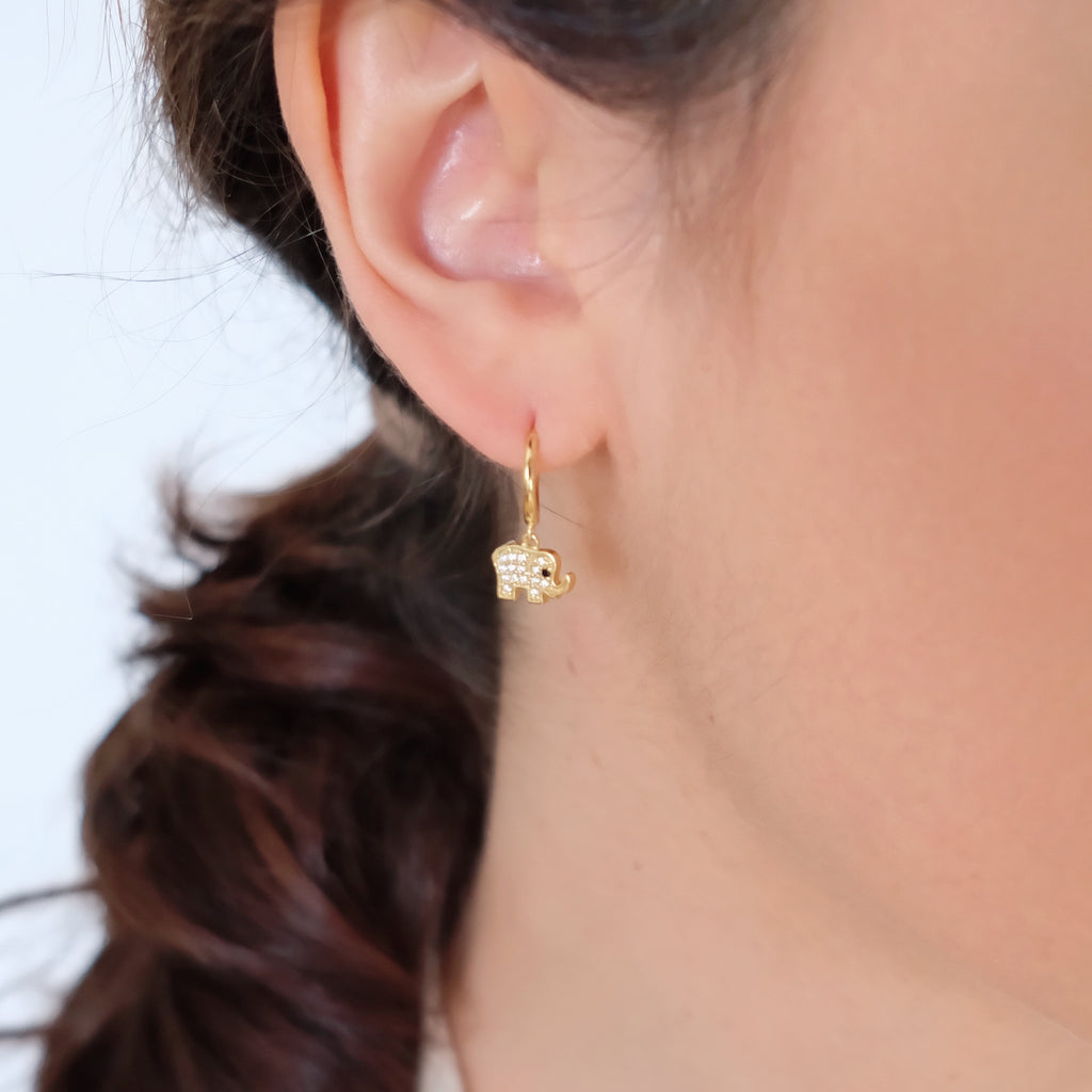 Cute elephant drop hoop earrings, Sterling Silver, Gifts for her