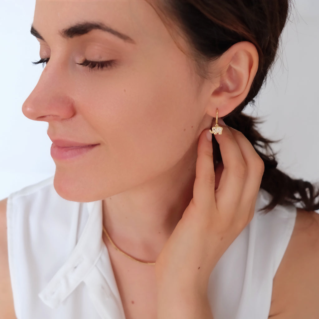 Dainty elephant huggie earrings, Cute elephant drop hoop earrings, Sterling Silver, Gifts for her